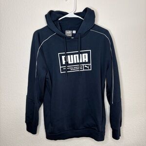 Puma Navy Hoodie with White Logo and Piping
